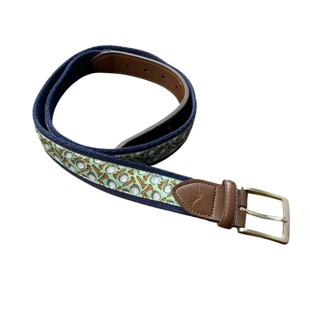 Tommy Bahama Mens‎ Golf Ball Tee Print Web Belt Navy Brown Size L 38-40 JACJ